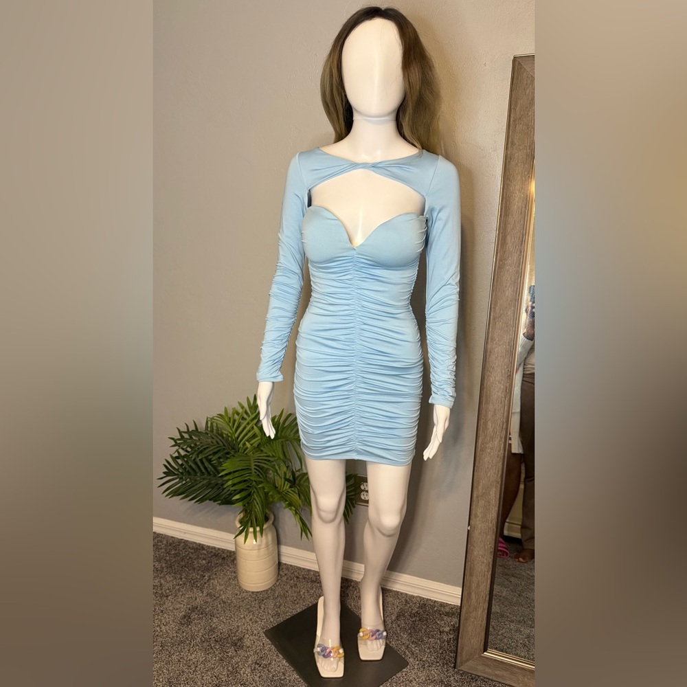 Oh Polly Light Blue Long Sleeve Dress